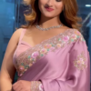 onion colour satin saree with heavy handwork - Image 2